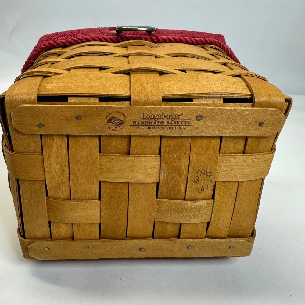Longaberger 2008 TV Time Woven Wood Basket Red Fabric Liner Plastic Protector